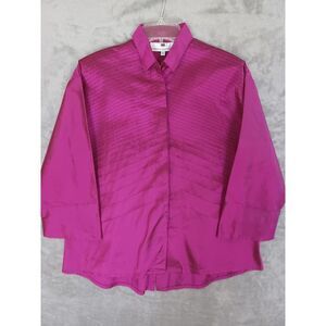 Marisa Baratelli Sz 12 Shirt Thai Silk Taffeta Magenta Pink Sheen 3/4 Sleeve